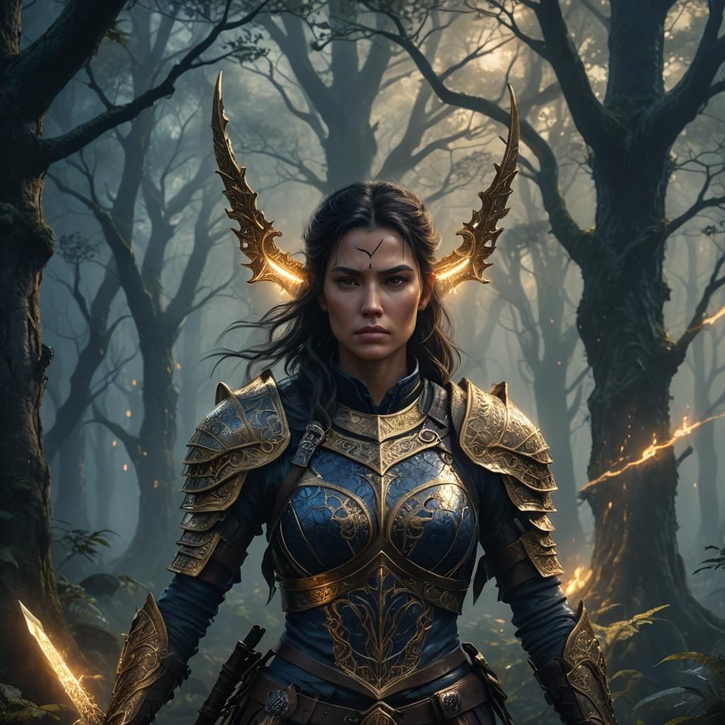 Dark Fantasy Warrior in Mystical Forest