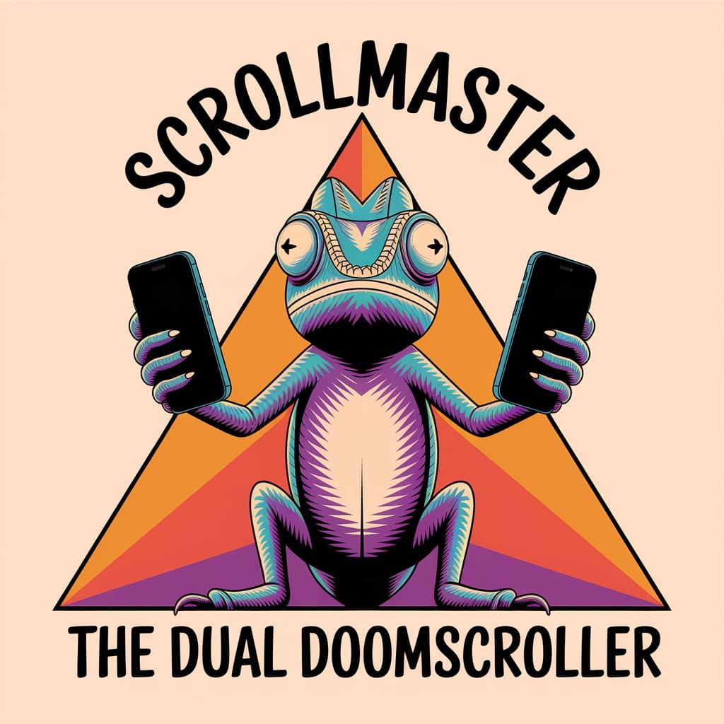 Chameleon in Triadic Colors Engages in Dual Doomscrolling