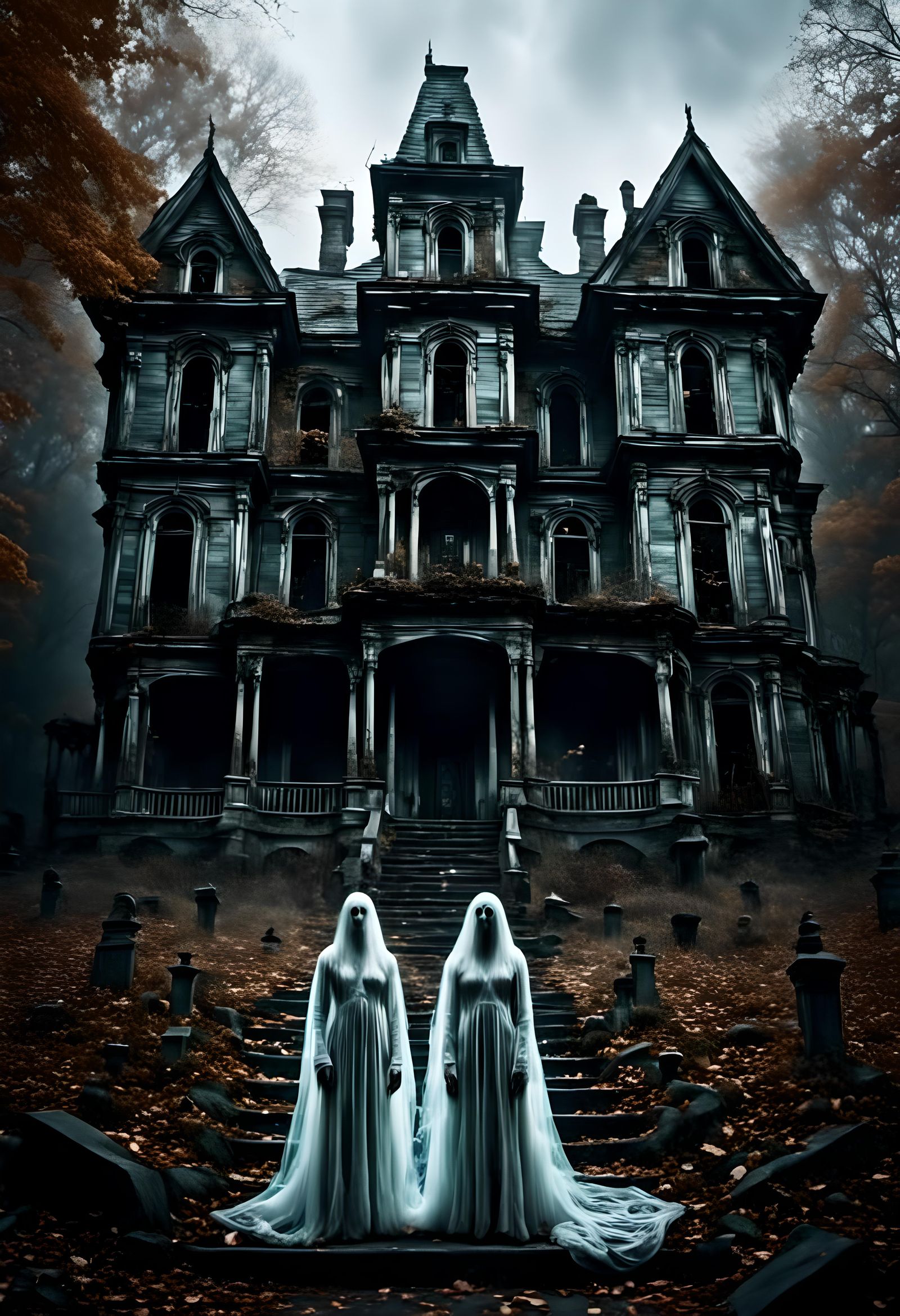 Scary Abandoned Gothic Mansion with Ghostly Presence