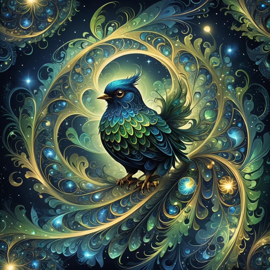 Abstract Fractal Feathered Cat in Zentangle Style