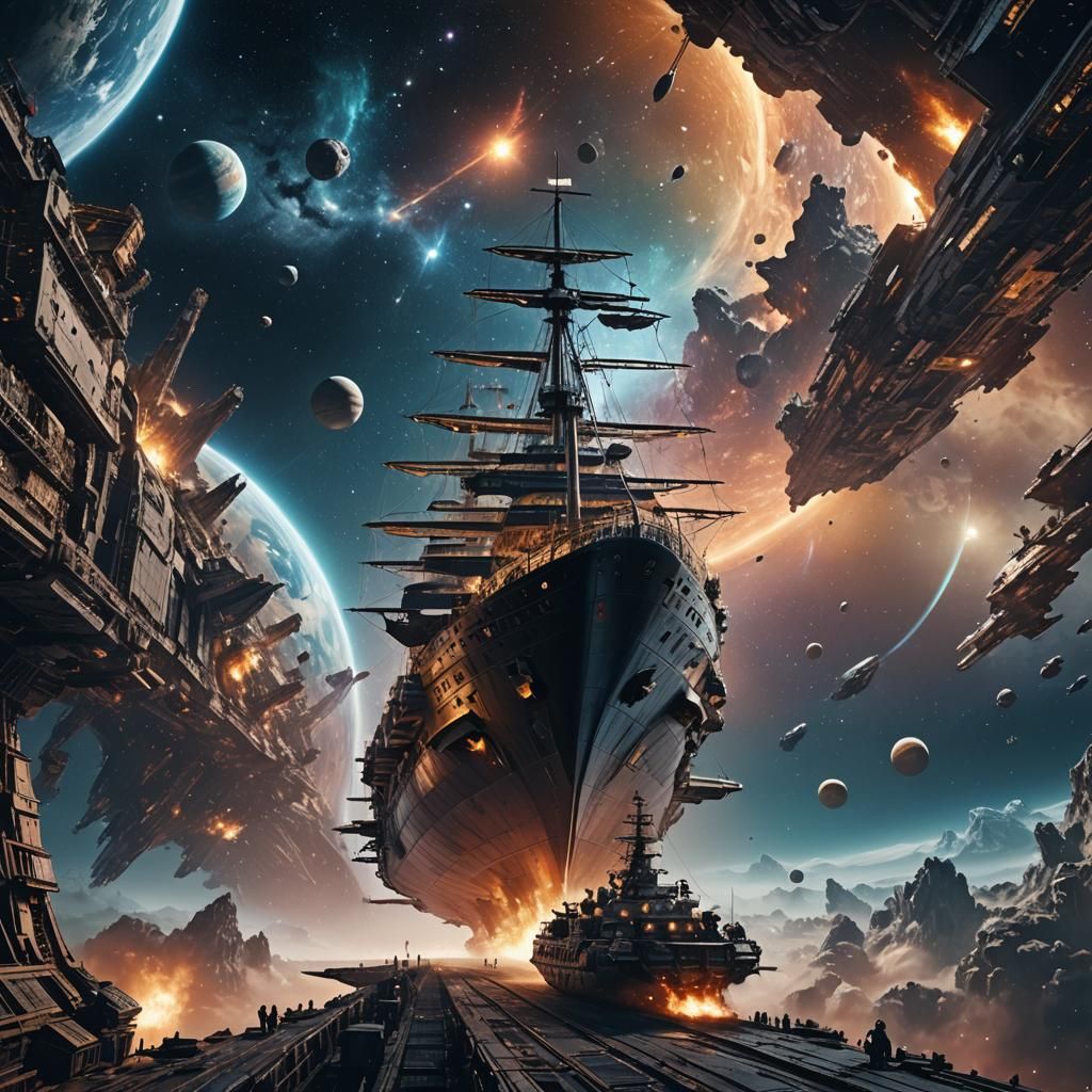 Epic Spaceship in Dramatic Digital Matte Painting