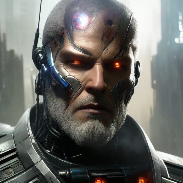 Sinister Biomechanical Borg in Cyberpunk Style