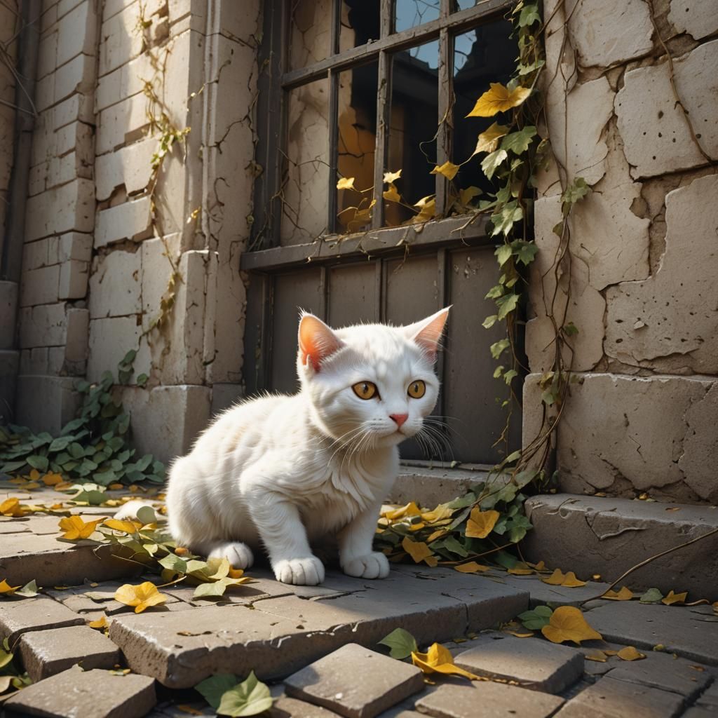 Newborn White Cat in Gothic Urban Decay