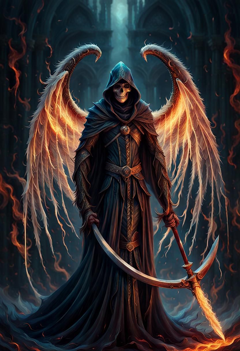 Demonic Grim Reaper with Flaming Wings