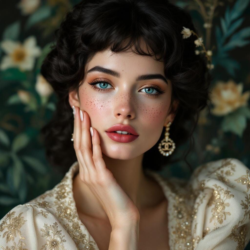 Elegant Woman with Chanel Fragrance in Art Nouveau Style