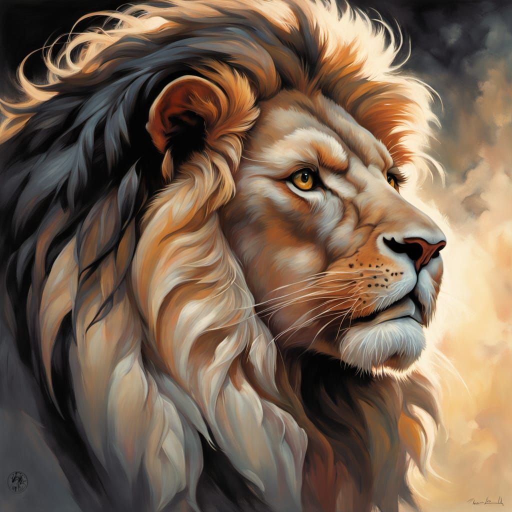 Serene Comic Book Lion in Gentle Light