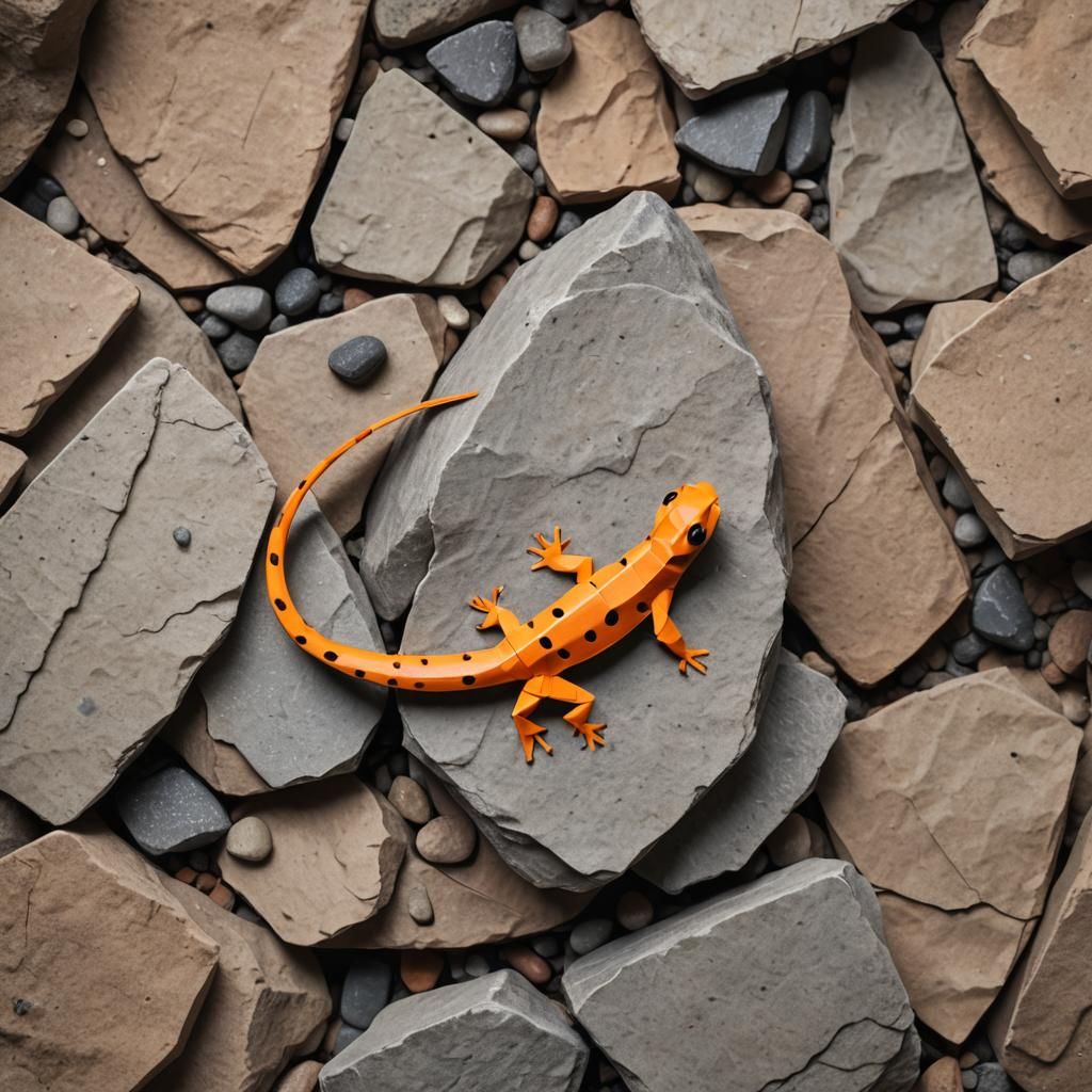 Salamander on Rock in Origami Style
