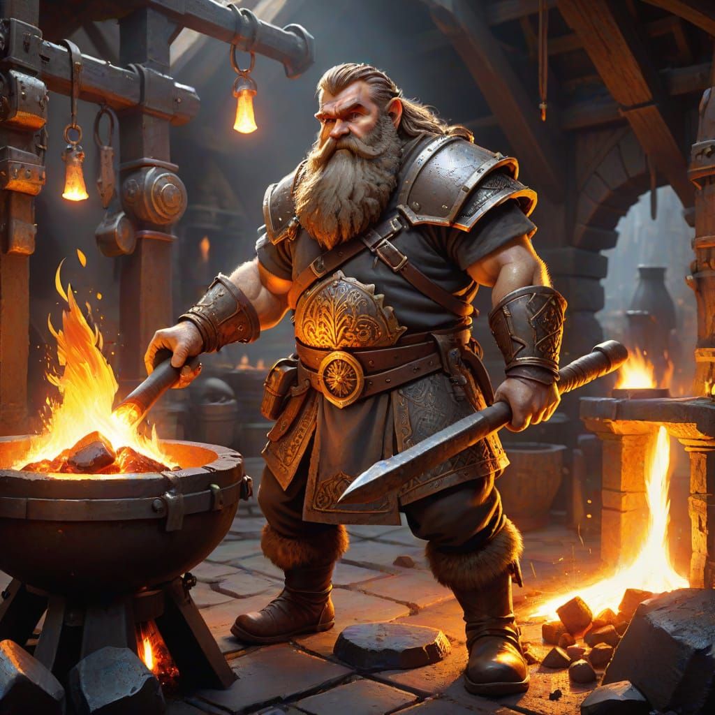 Dwarven Smith at Forge: Fantasy Concept Art
