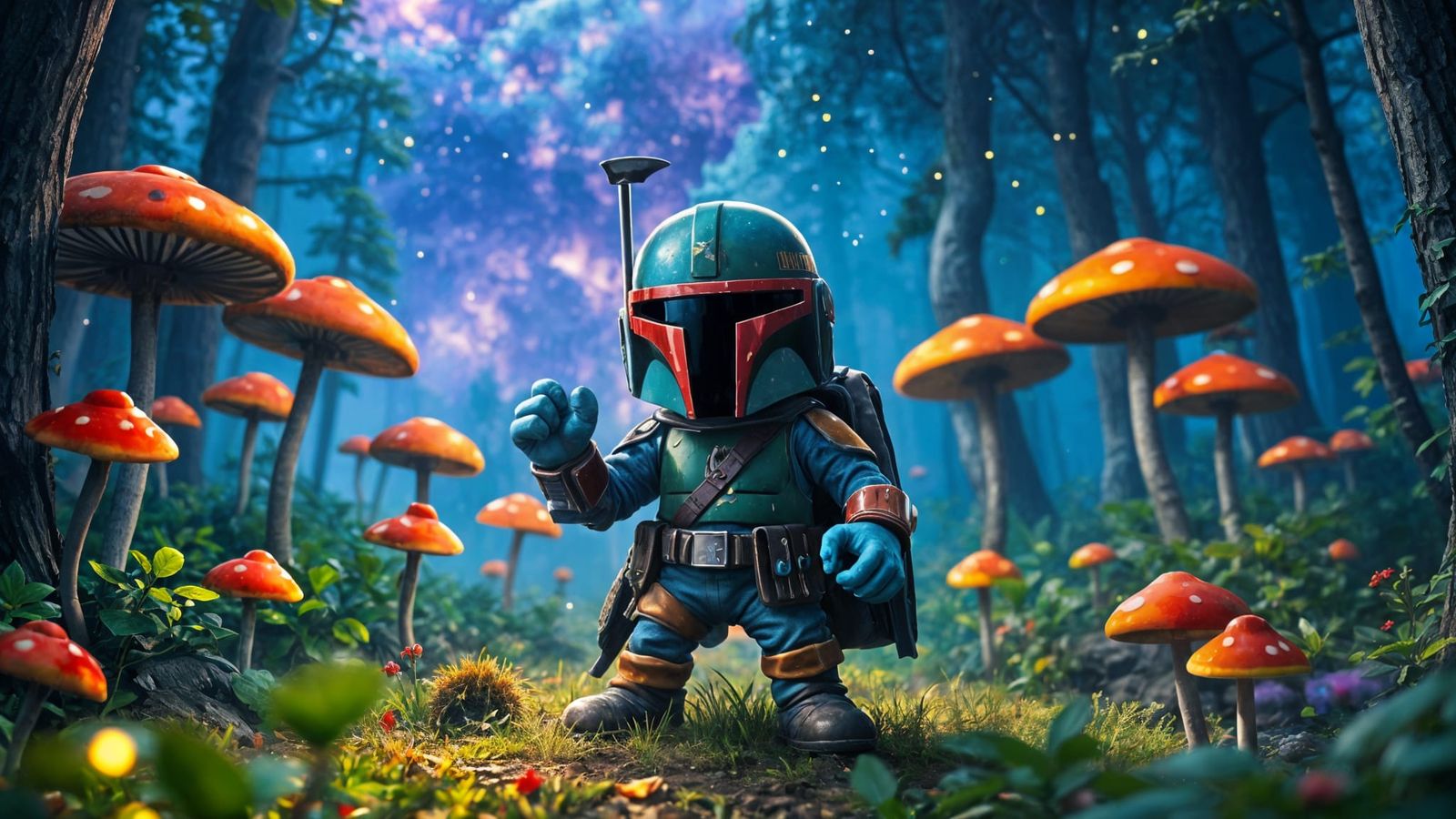 Boba Fett Smurf Mashup in Detailed Digital Painting