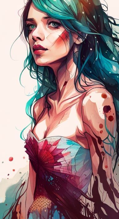 Druid Portrait in Watercolor Surrealist Style