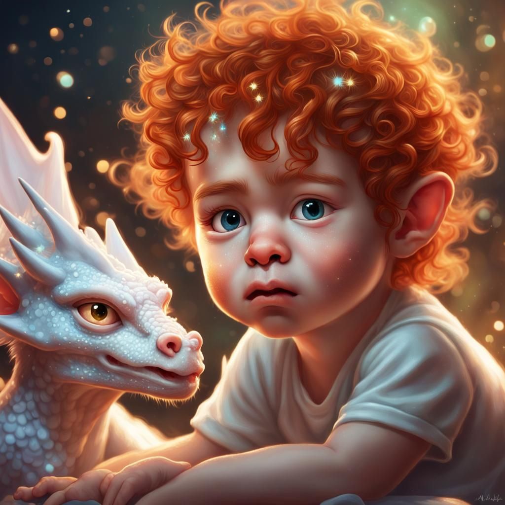 Pale Baby with Dragon: Hyperrealistic Concept Art