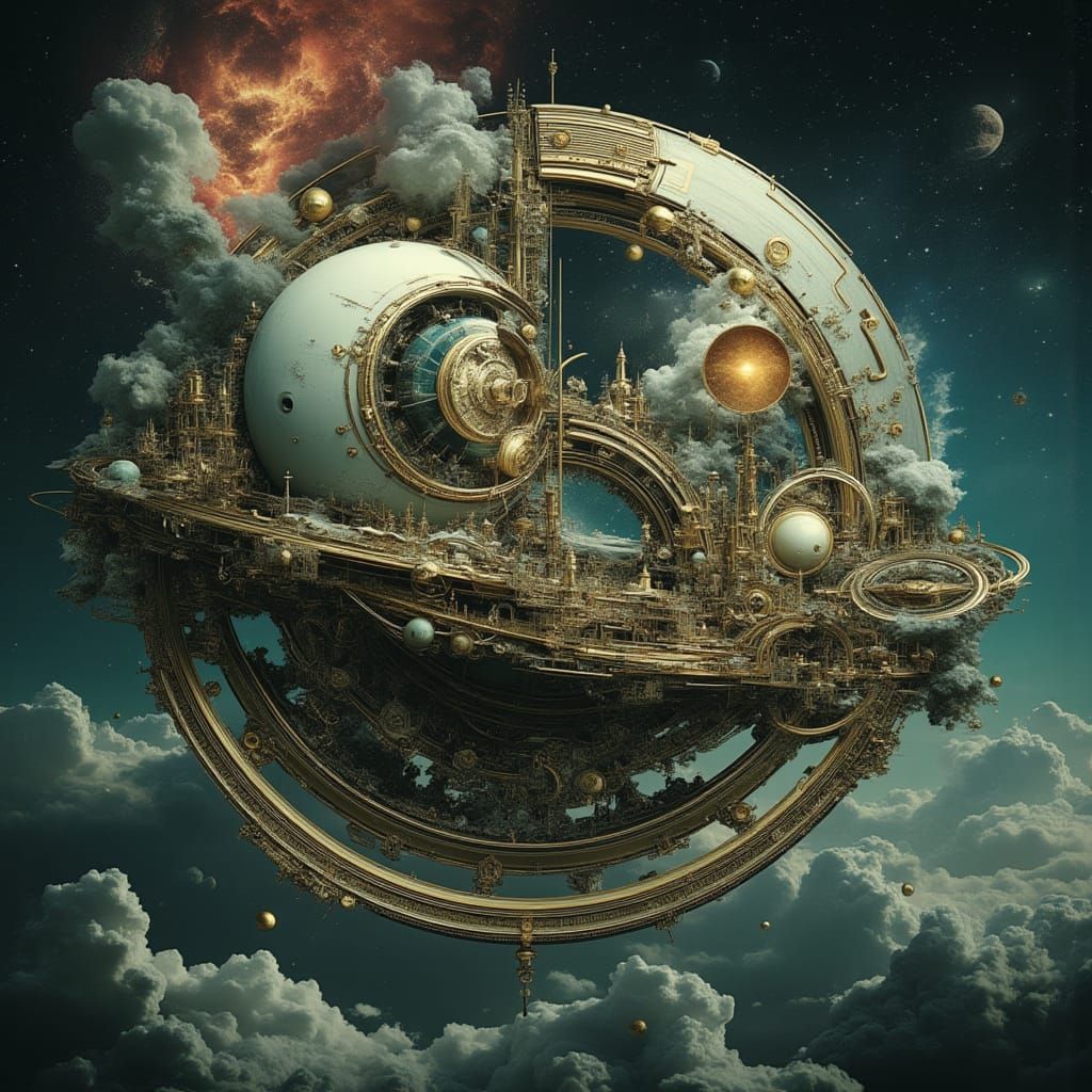 Surreal Cosmic Ship Adrift in Dreamscape