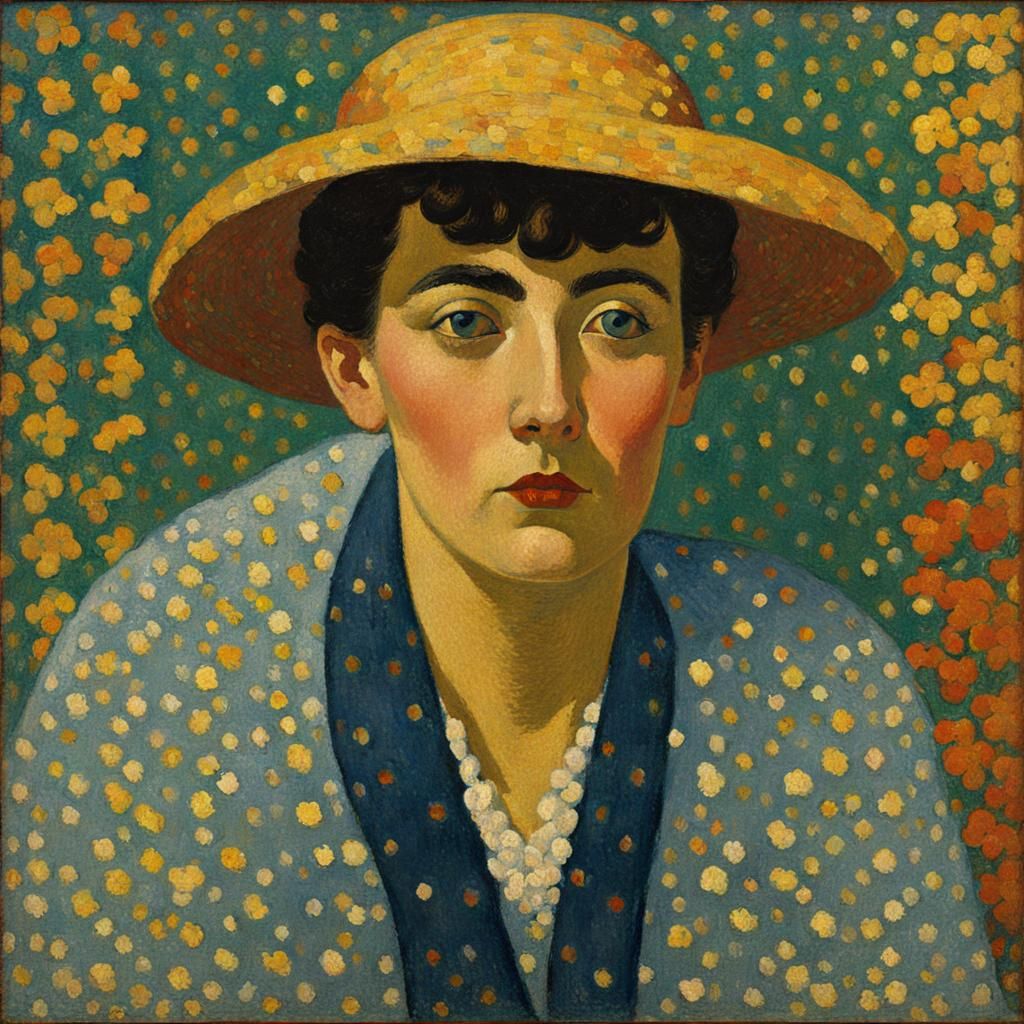 Golden Wheat Field in Pointillist Style