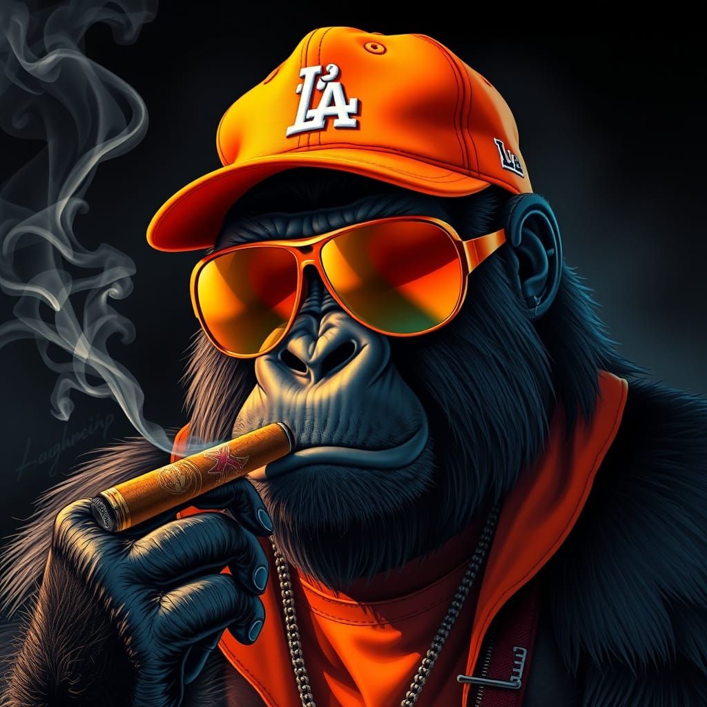 Gorilla with Cigar in Futuristic Urban Style
