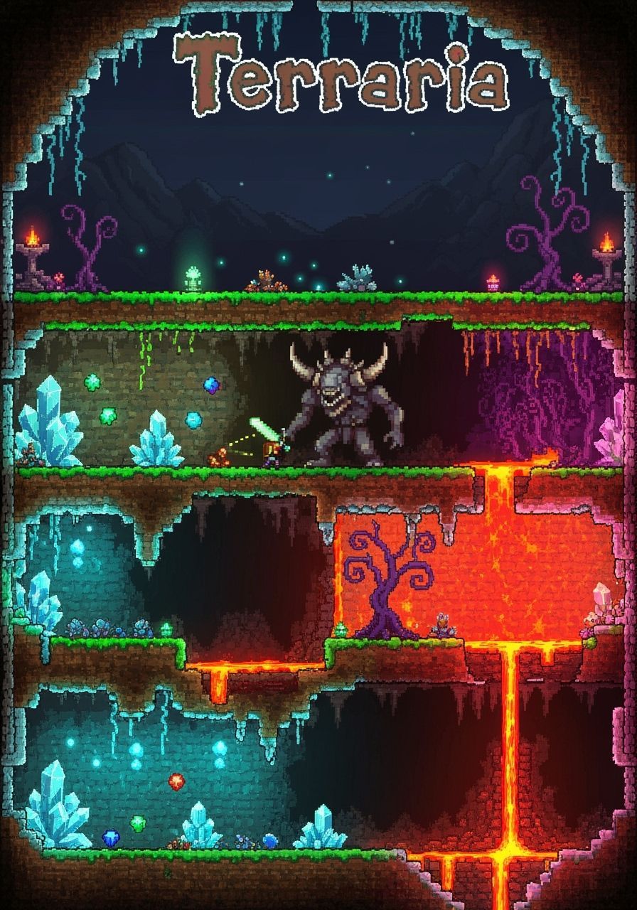 Terraria Underground World in 16-bit Pixel Art