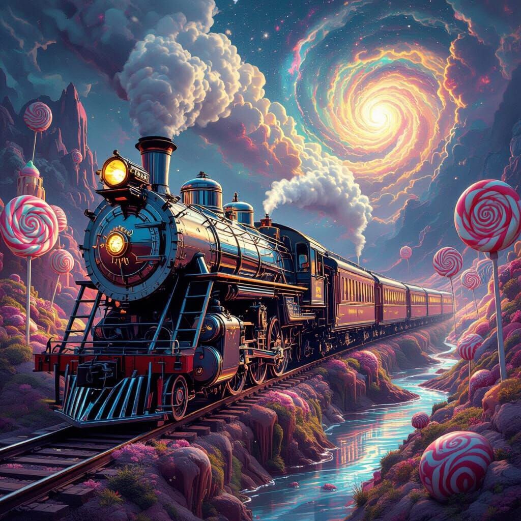 Ancient Train in Surreal Candy Valley