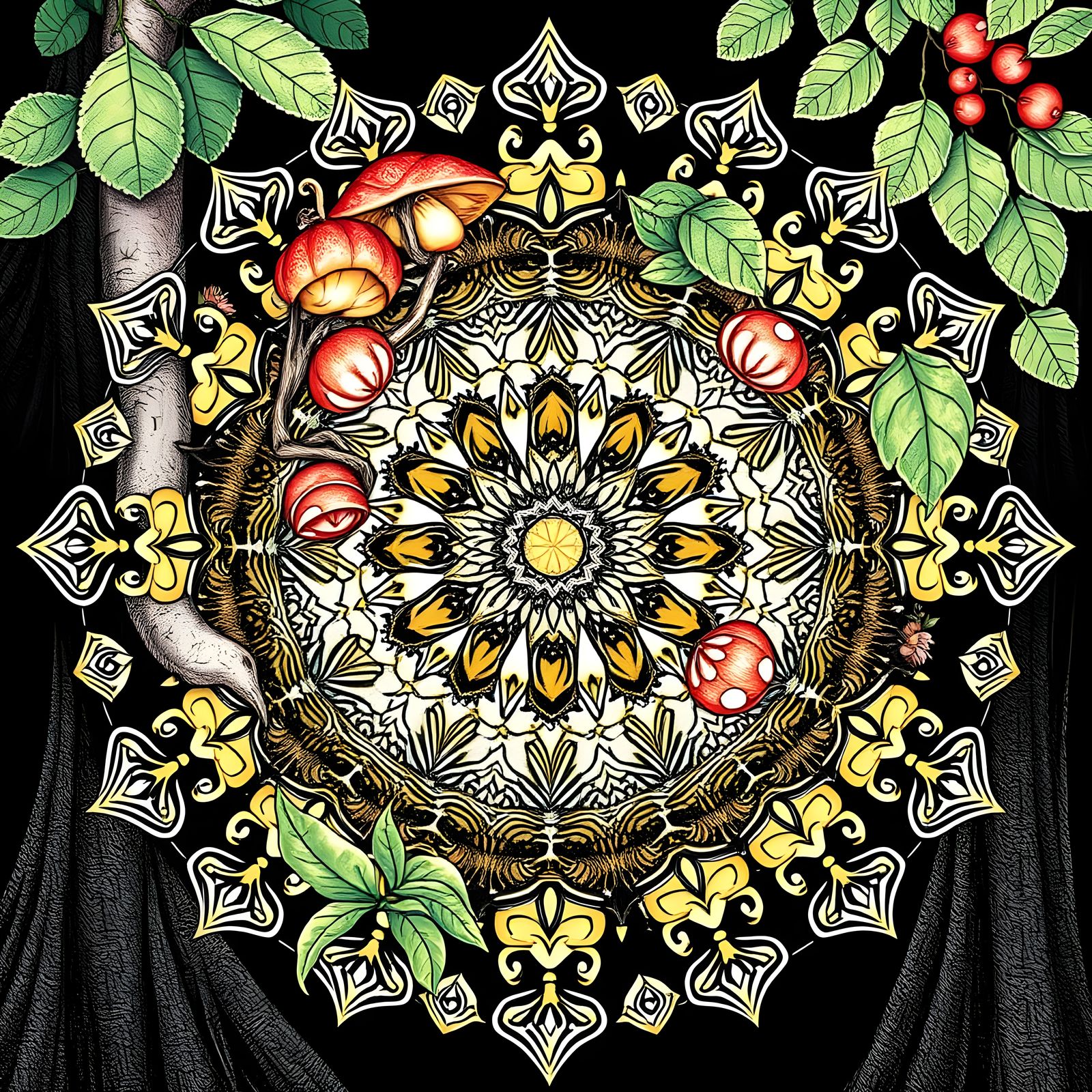 Whimsical Forest Mushroom Mandala