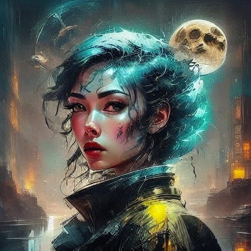 Portrait of cyberpunk woman.