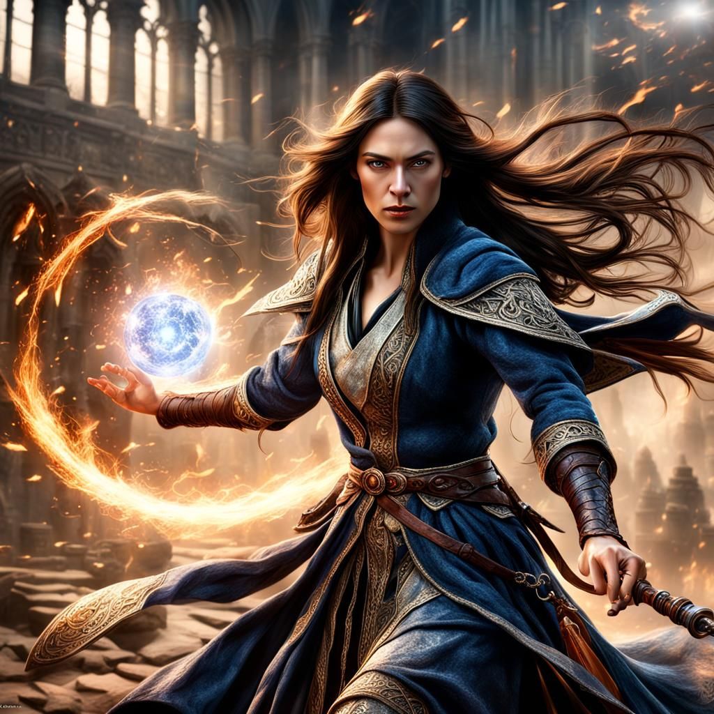 Young Mage in Spell Battle: Photorealistic Digital Art