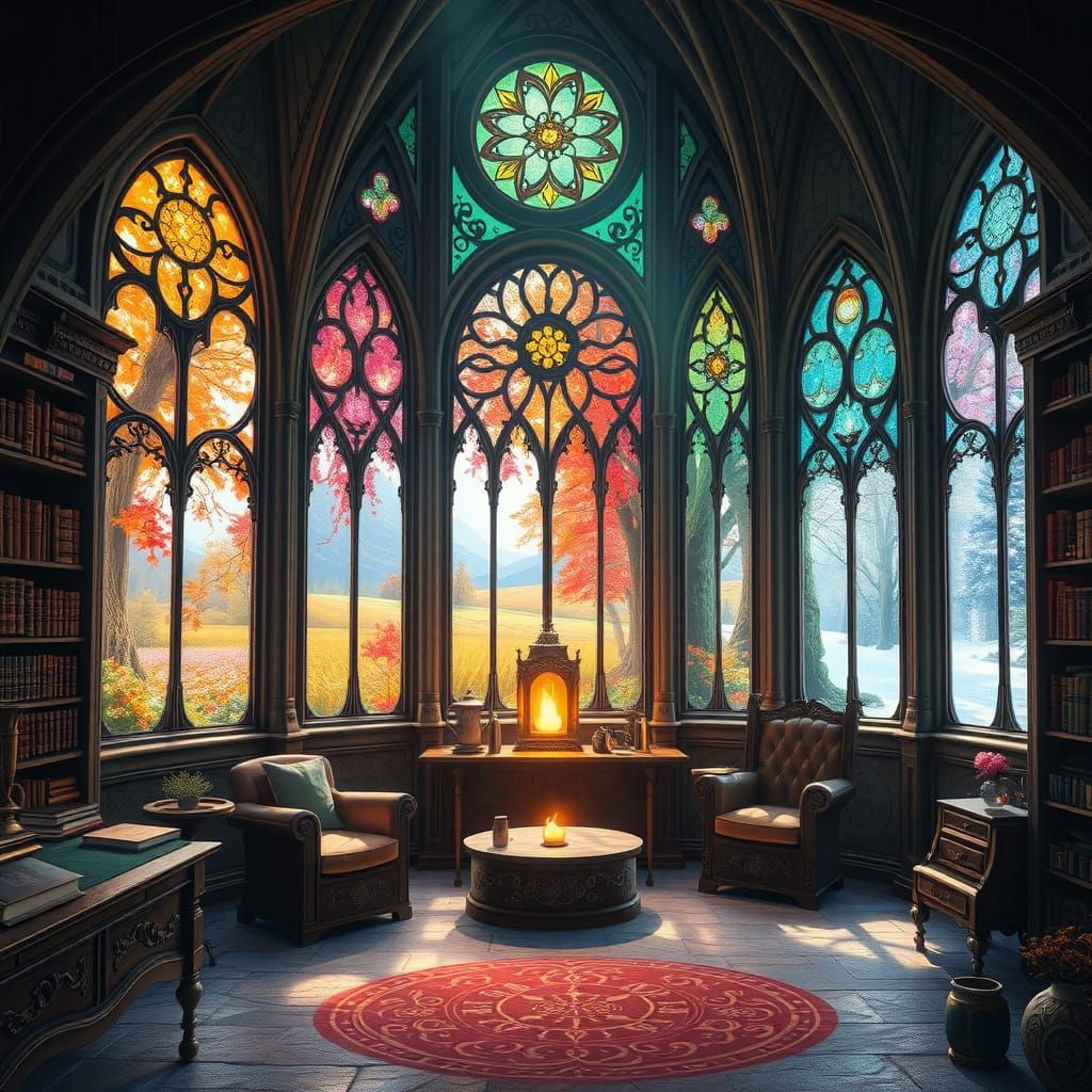 Mystical Elemental Mage's Sanctum in Harmony with Nature