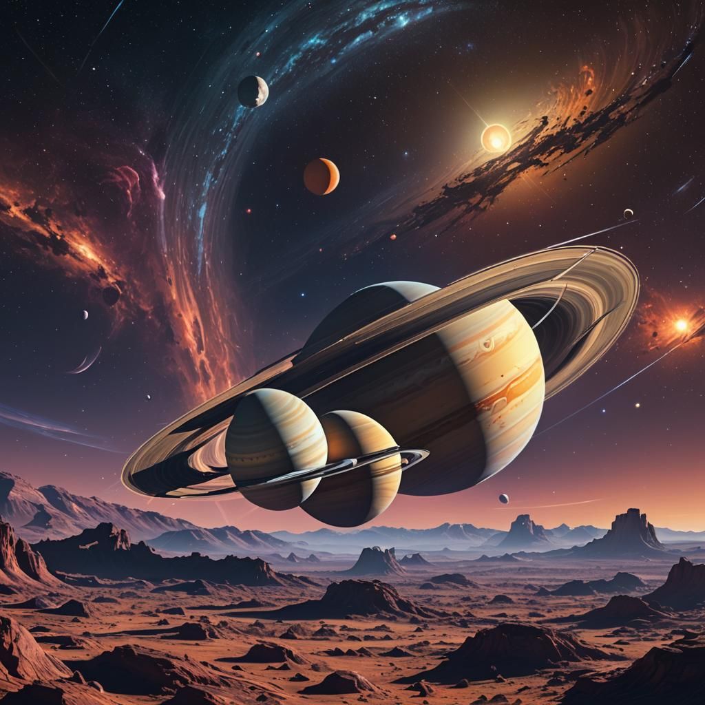 Saturn and Rings in Space: Digital Art
