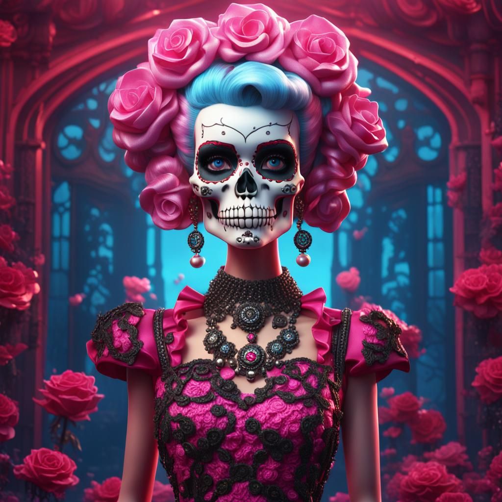 Skull Betty Boop as Barbie: Detailed Matte Painting