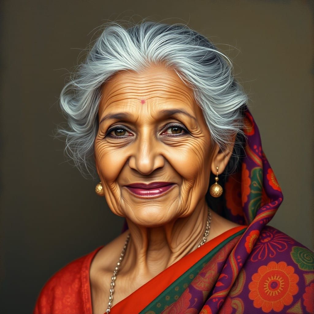 Elegant Indian Woman Adorned in Vibrant Sari