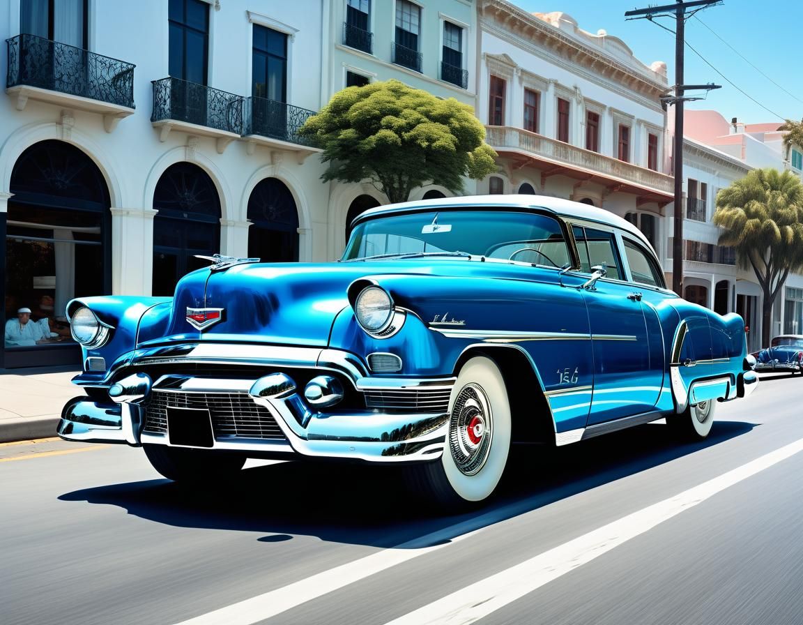 Azure 1956 Eldorado Biarritz in a Street Race