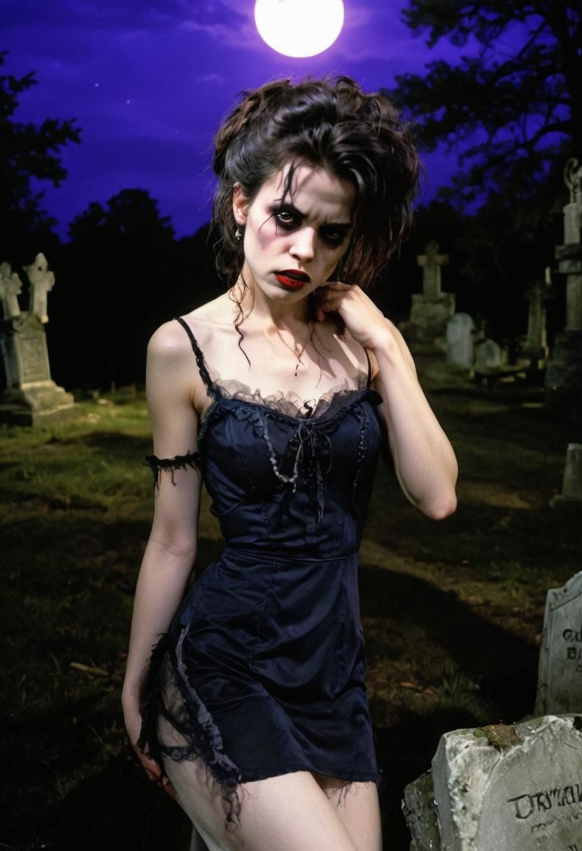 Menacing Vampire Portrait in Dark Graveyard Photography