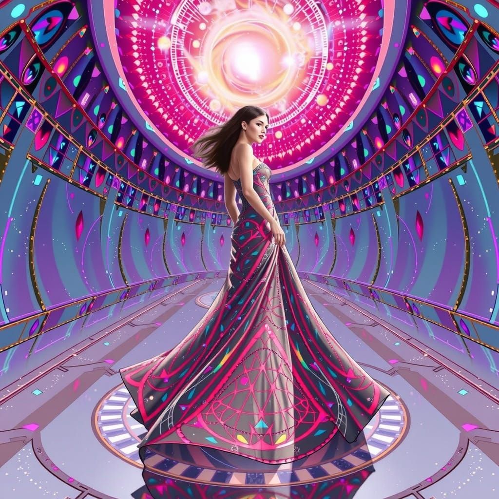 Glowing Fashion Model Runs Down Cosmic Catwalk