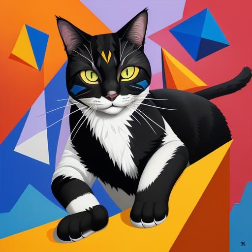 Cubist Cat Smoking Cigar in Mountains