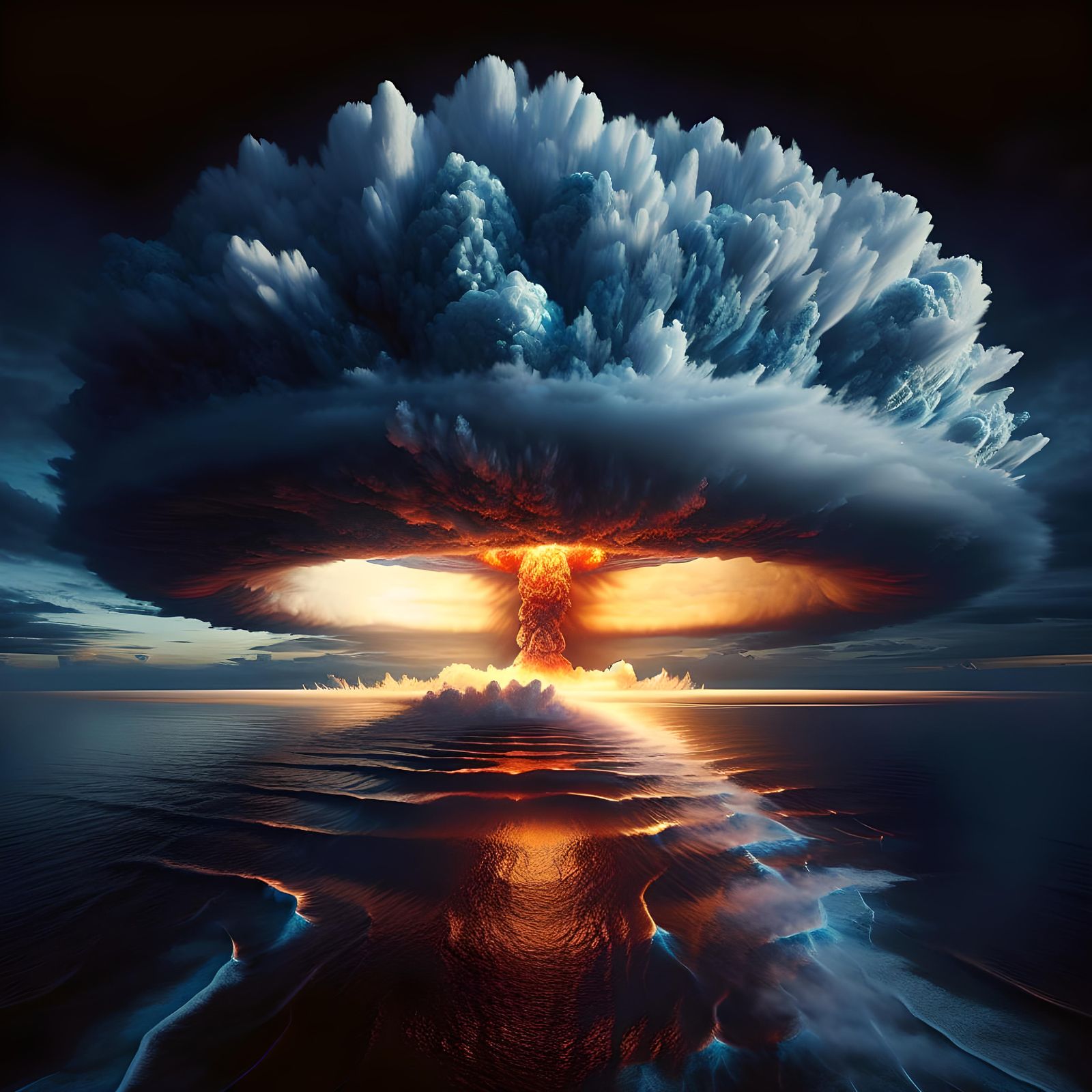 Explosion Over Ocean: Hyperrealistic Digital Matte Painting