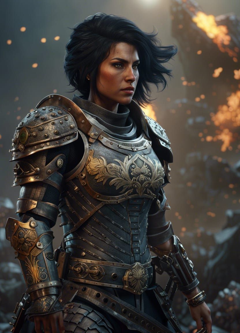 Warhammer Female Soldier Portrait on Battlefield