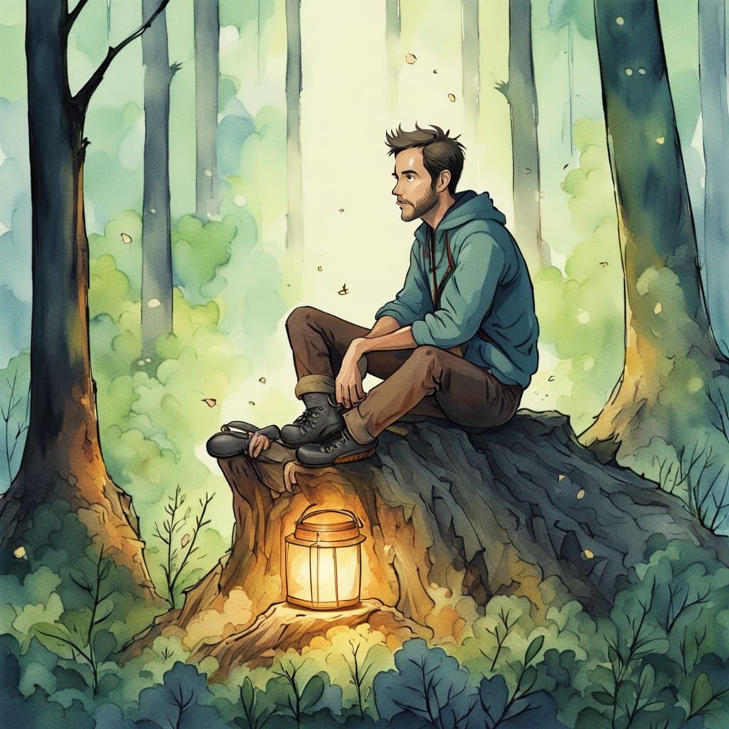 "Ryan Reynolds in GHIBLI style detailed comic art.....Lost in the Forest.......