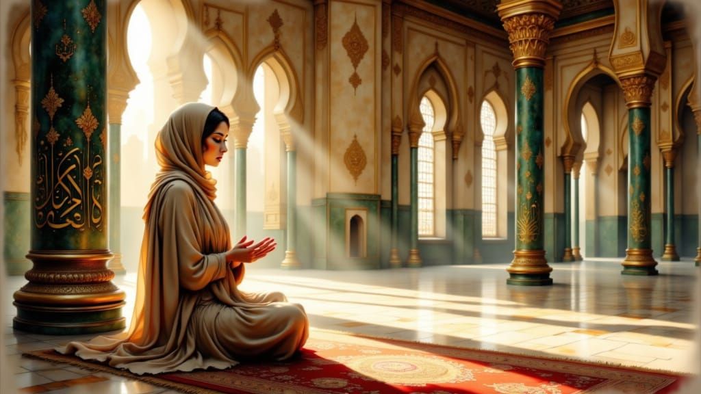 Muslim Woman in Du'a at Al-Masjid an-Nabawi Oil Painting