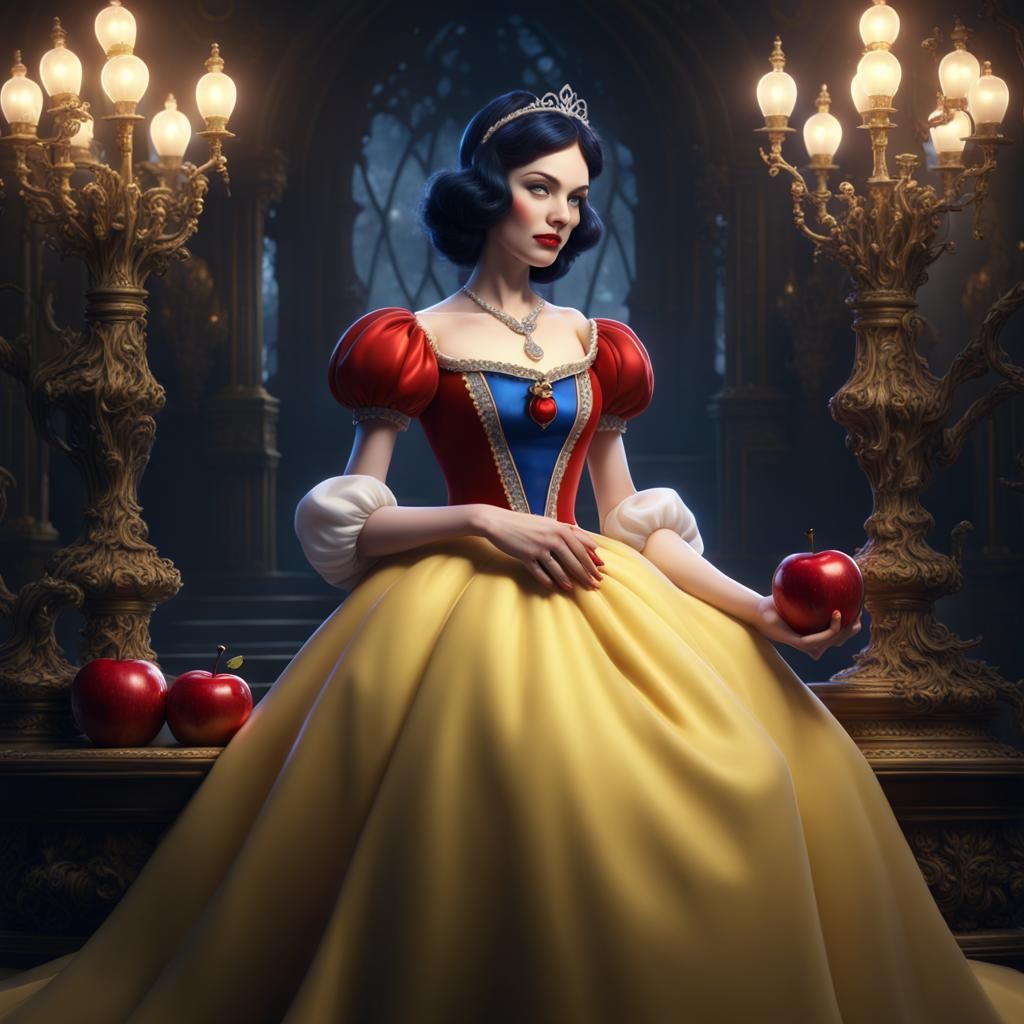 Snow White with Apple: Detailed Fantasy Art
