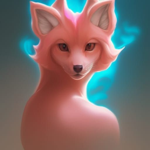 Detailed Pink Vulpix Portrait in Digital Art Style