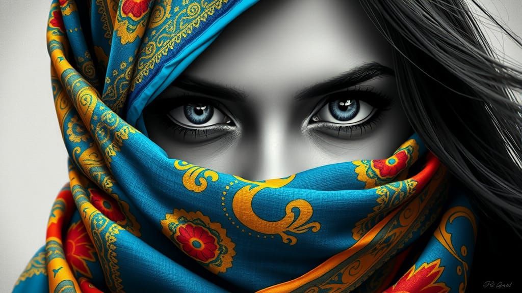 Soulful Eyes Shining Through Colorful Fabric