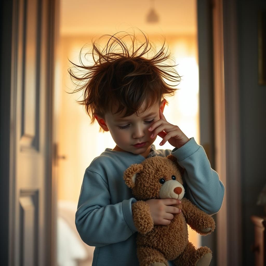 Boy with Teddy Bear in Morning Light