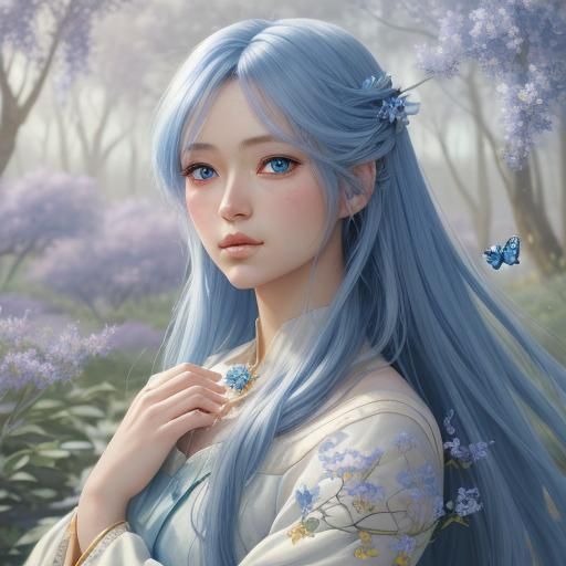 Ethereal Woman with Butterflies, Oil Painting Anime Art