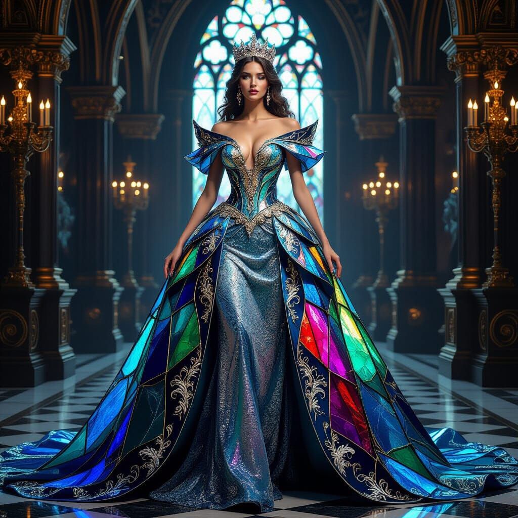 Regal Queen in Shimmering Glass Gown