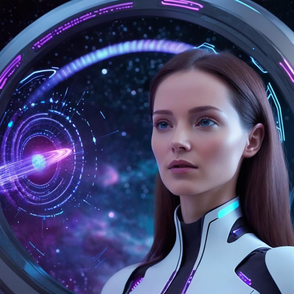 Futuristic Android Woman in Laboratory Illustration