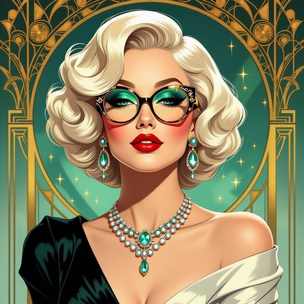 Glamorous Woman in Art Deco Nouveau Fusion Style