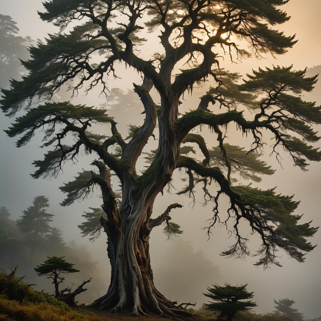 Cypress Tree Enduring Storm in Dramatic Digital Painting