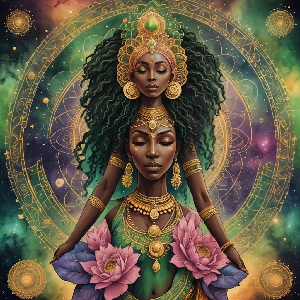 African Woman in Cosmic Mandala Tarot Card