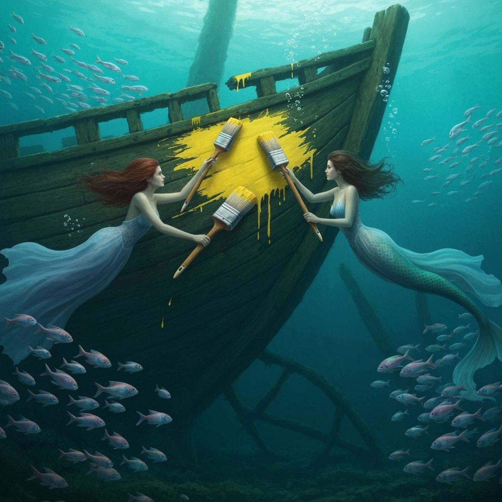Mermaids Painting Shipwreck in Fantasy Concept Art Style