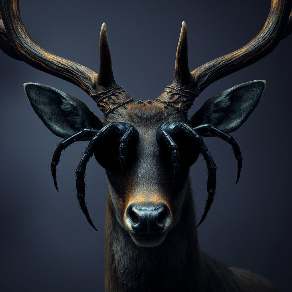 Stag's Face Obscured by Tarantulas: Detailed Matte Painting