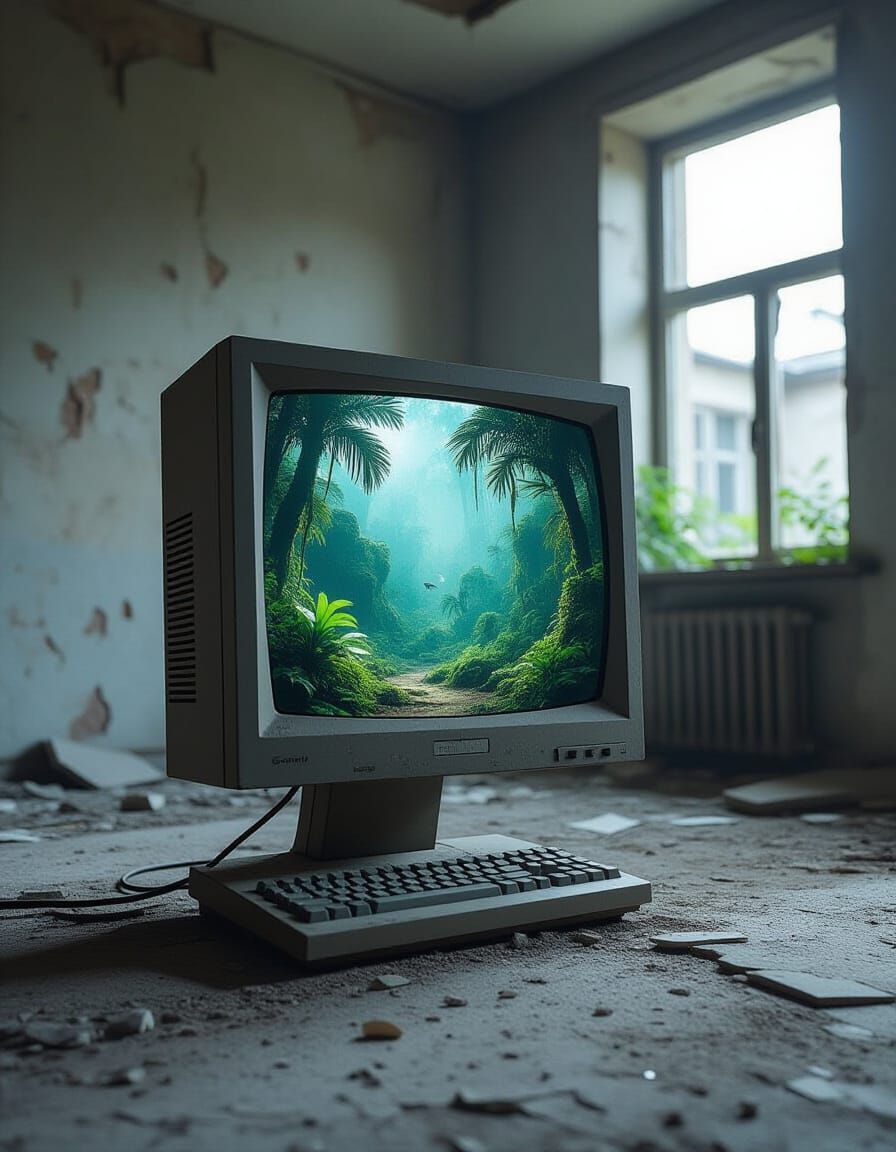 Alien Jungle Seen Through Abandoned Monitor