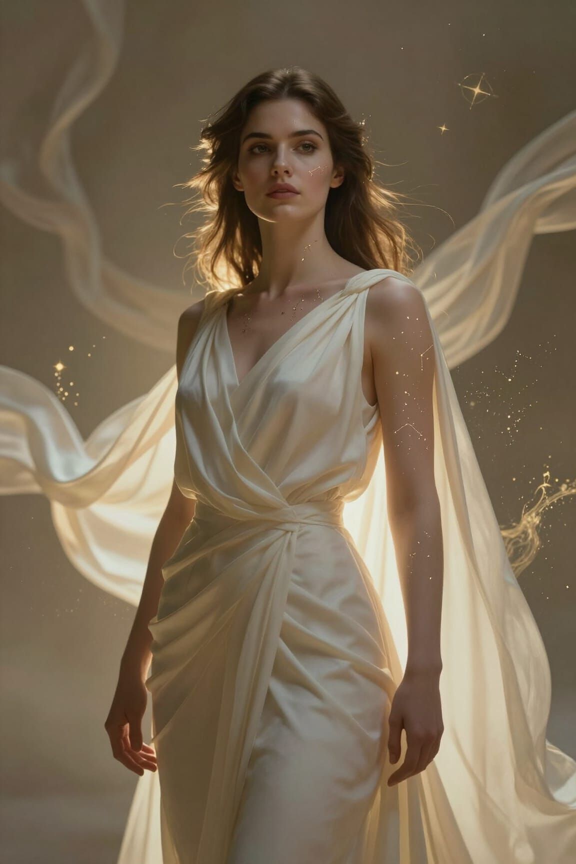 Serene Woman in Timeless Space: A Portrait of Strength