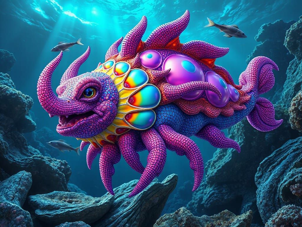 Iridescent Sea Mythical Creature in Psychedelic Digital Art